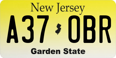 NJ license plate A37OBR