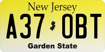 NJ license plate A37OBT