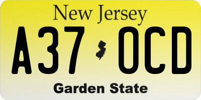 NJ license plate A37OCD