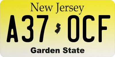 NJ license plate A37OCF