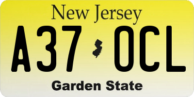 NJ license plate A37OCL