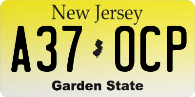 NJ license plate A37OCP
