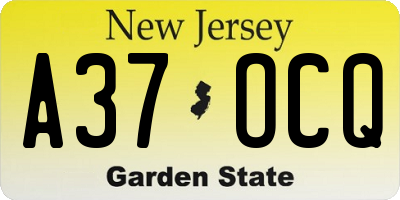 NJ license plate A37OCQ