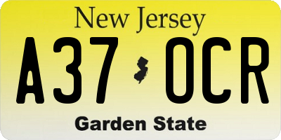 NJ license plate A37OCR