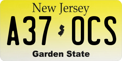 NJ license plate A37OCS