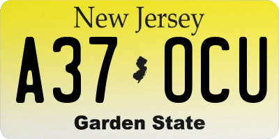NJ license plate A37OCU