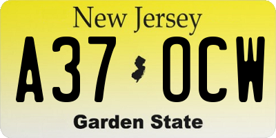 NJ license plate A37OCW