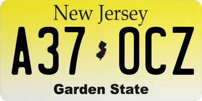 NJ license plate A37OCZ