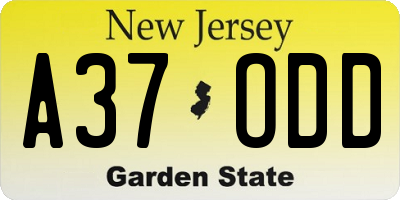 NJ license plate A37ODD