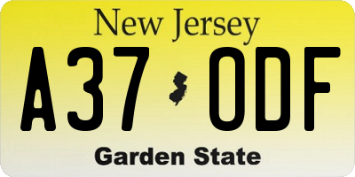 NJ license plate A37ODF