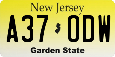 NJ license plate A37ODW