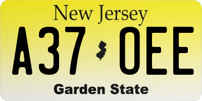 NJ license plate A37OEE