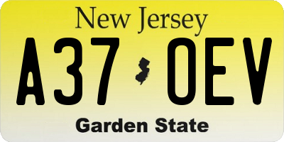 NJ license plate A37OEV