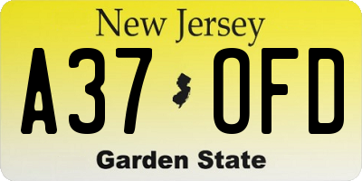 NJ license plate A37OFD
