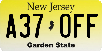 NJ license plate A37OFF