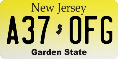 NJ license plate A37OFG
