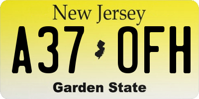 NJ license plate A37OFH
