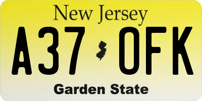 NJ license plate A37OFK
