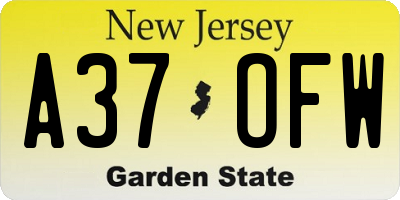 NJ license plate A37OFW