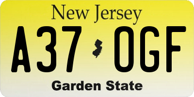NJ license plate A37OGF