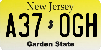 NJ license plate A37OGH