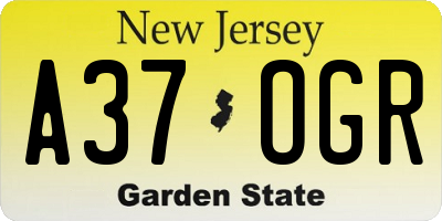NJ license plate A37OGR
