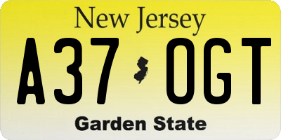 NJ license plate A37OGT