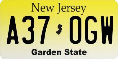 NJ license plate A37OGW