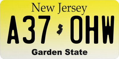 NJ license plate A37OHW