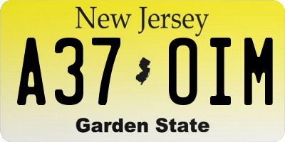 NJ license plate A37OIM