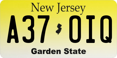 NJ license plate A37OIQ
