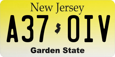 NJ license plate A37OIV