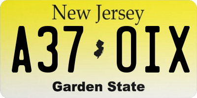 NJ license plate A37OIX
