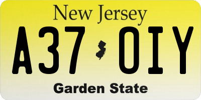 NJ license plate A37OIY