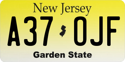 NJ license plate A37OJF