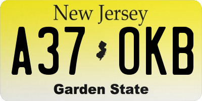 NJ license plate A37OKB