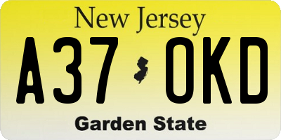NJ license plate A37OKD