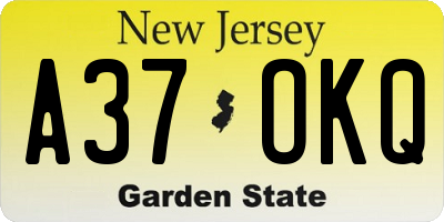 NJ license plate A37OKQ