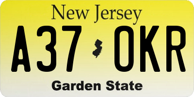 NJ license plate A37OKR