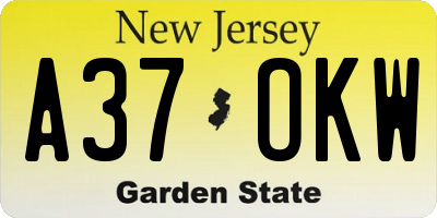 NJ license plate A37OKW
