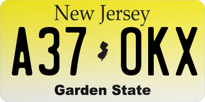 NJ license plate A37OKX