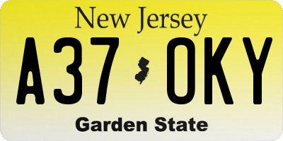 NJ license plate A37OKY
