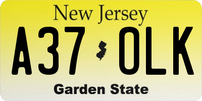 NJ license plate A37OLK