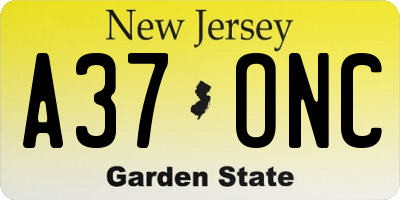 NJ license plate A37ONC