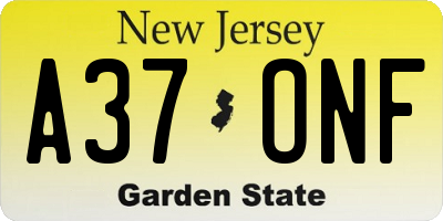 NJ license plate A37ONF