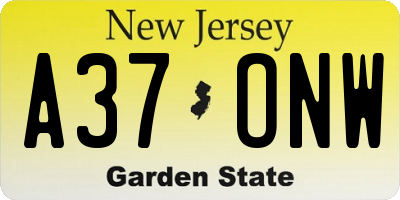 NJ license plate A37ONW