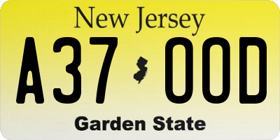 NJ license plate A37OOD