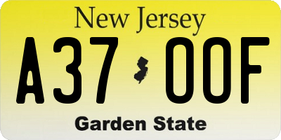 NJ license plate A37OOF
