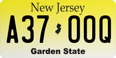 NJ license plate A37OOQ