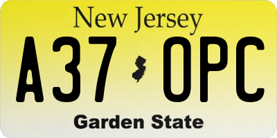 NJ license plate A37OPC